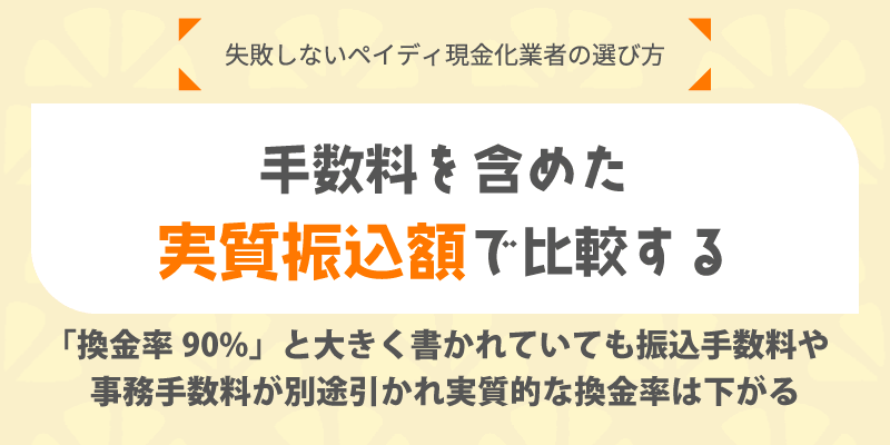 手数料を含めた「実質振込額」で比較する